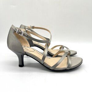 6W 6 WIDE WIDTH Lifestride Womens Flaunt Pewter Silver Dress Sandals Heels Shoes